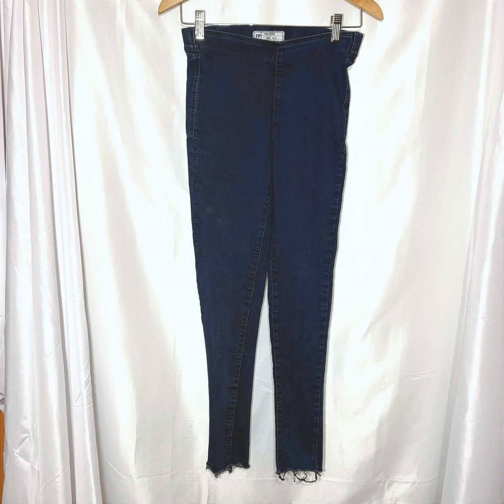 Free‎ People High Rise Jegging Dark Wash Skinny Jeans Raw Hem Size 25 Blue Denim